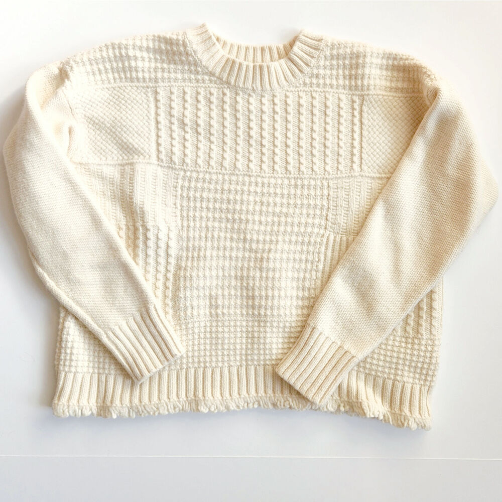 Madewell Stitchmix Pullover Sweater – Ivory | Women’s Small | Merino Wool Blend
